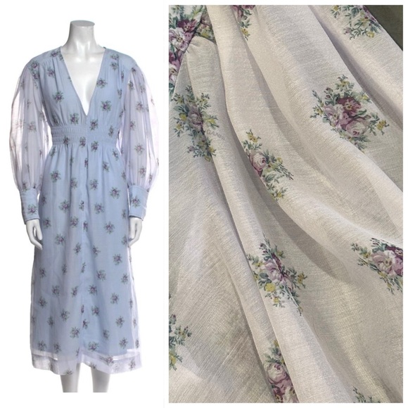 Ganni Dresses & Skirts - NWT GANNI Floral Smocked Midi Dress | Balloon Sleeves, V-Neck | Cottagecore